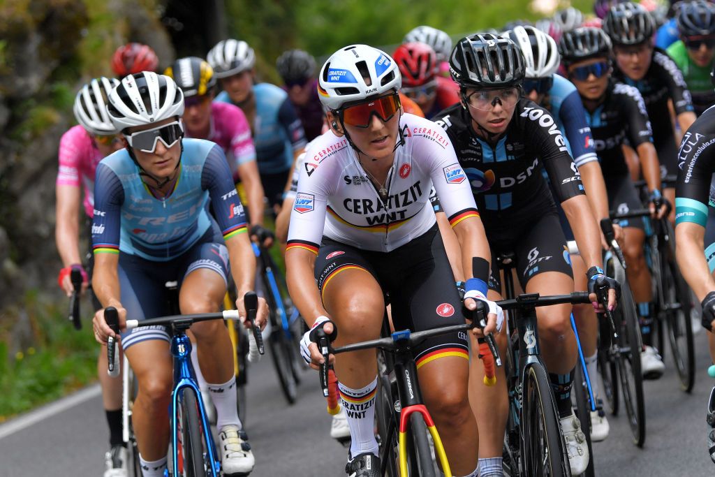 COLICO ITALY JULY 07 Lisa Brennauer of Germany and Ceratizit WNT Pro Cycling Team during the 32nd Giro dItalia Internazionale Femminile 2021 Stage 6 a 155km stage from Colico to Colico GiroDonne UCIWWT on July 07 2021 in Colico Italy Photo by Luc ClaessenGetty Images