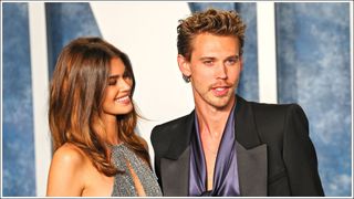 (L-R) Kaia Gerber and Austin Butler attend the 2023 Vanity Fair Oscar Party Hosted By Radhika Jones at Wallis Annenberg Center for the Performing Arts on March 12, 2023 in Beverly Hills, California.