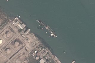 This giant vessel met disaster in Basra, Iraq.