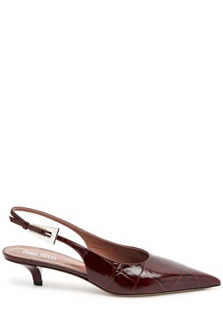 Paris Texas, Jessica 35 Crocodile-Effect Leather Slingback Pumps