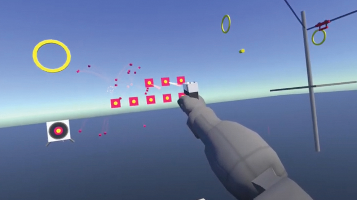 Best Unity plugins; a hand shoots at targets in VR