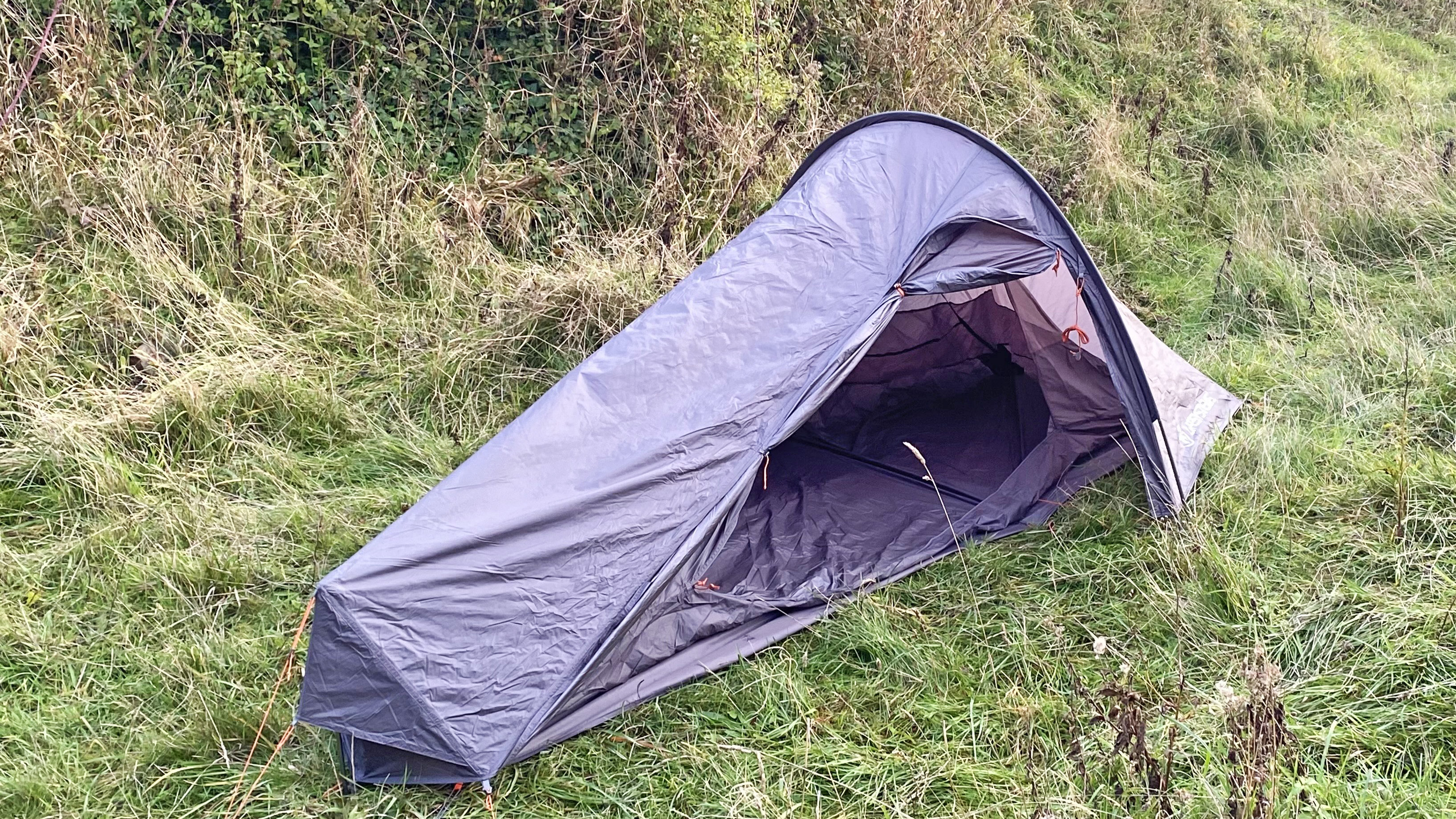 The Solo Peak tent, pitched and open