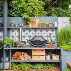 outdoor kitchen with plants