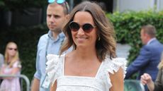 Pippa Middleton wearing a Broderie Anglaise dress seen arriving at Wimbledon Day 4 on July 5, 2018