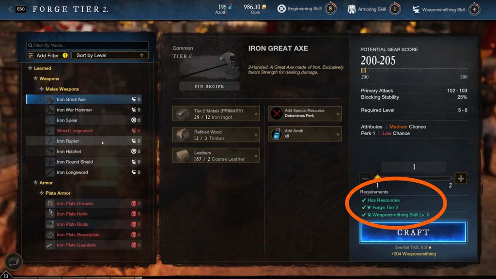 How does New World Weaponsmithing work and how do you level the skill