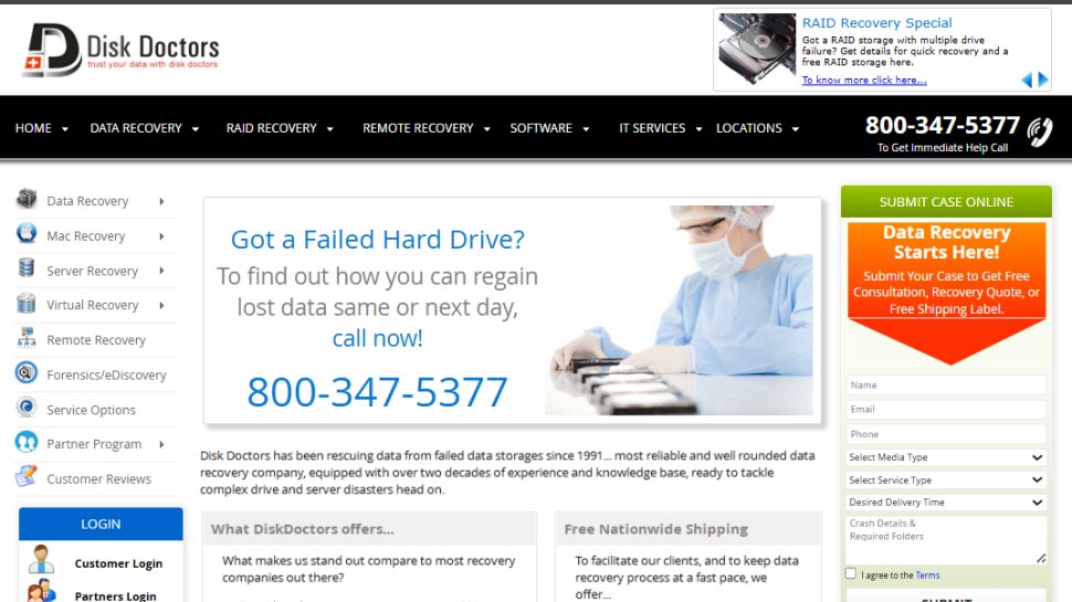 Website screenshot of Disk Doctors (July, 2025)