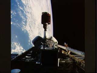 Telstar 3-D Communications Satellite Deploying from Discovery's Payload Bay