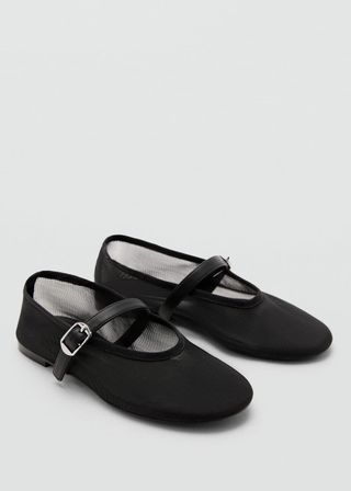 Mesh Ballerinas With Buckle Strap - Women