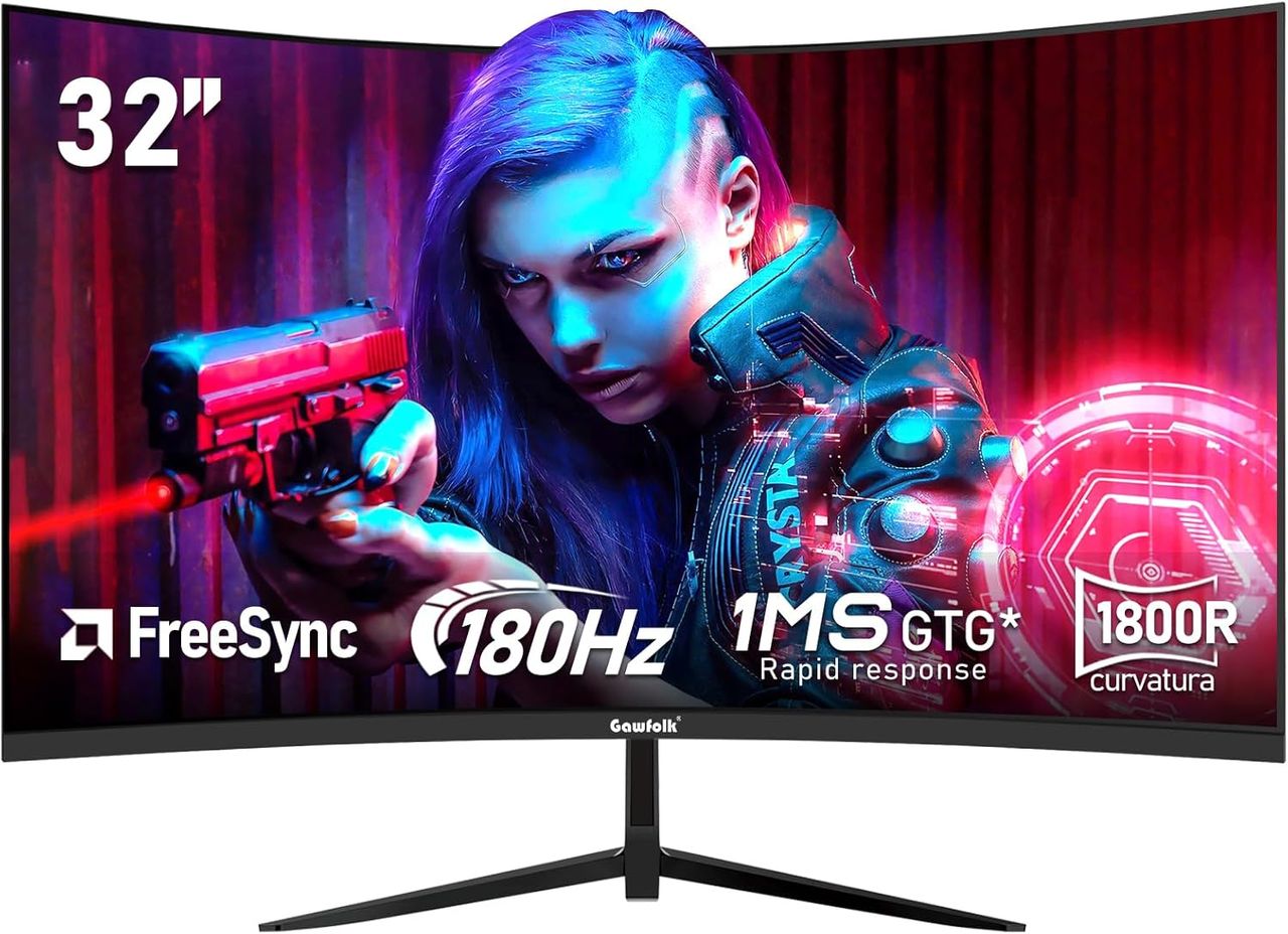 Gawfolk 32 Inch Curved 1800r Pc Gaming Monitors 180hz, Fhd 1080p 1ms Without Bezel, Freesync, 98% Srgb，178 &deg; Angle View Hdmi、displayport, Compatible With Mural Vesa100*100mm - Black