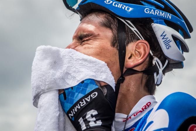 Lachlan Morton (Garmin-Sharp) cleans up after his big win.