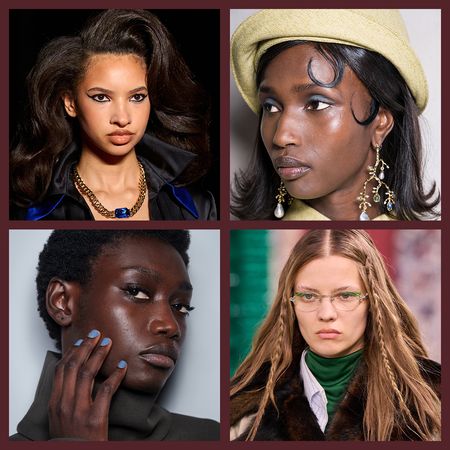 A collage with four photos of AW26 beauty looks