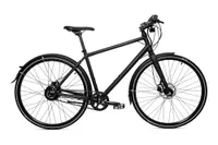 Best hybrid bikes Priority Bicycles Continuum Onyx shown side on reveals it's stealth all black design.