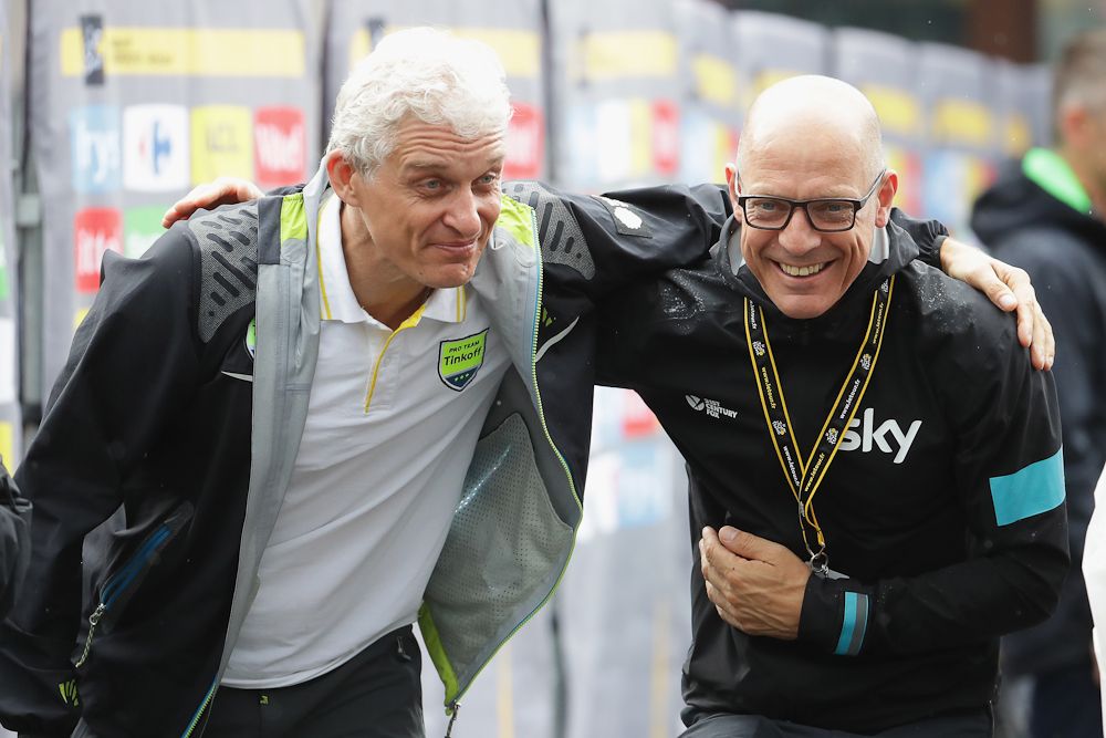 Oleg Tinkov and Team Sky's David Brailsford at the 2016 Tour de France