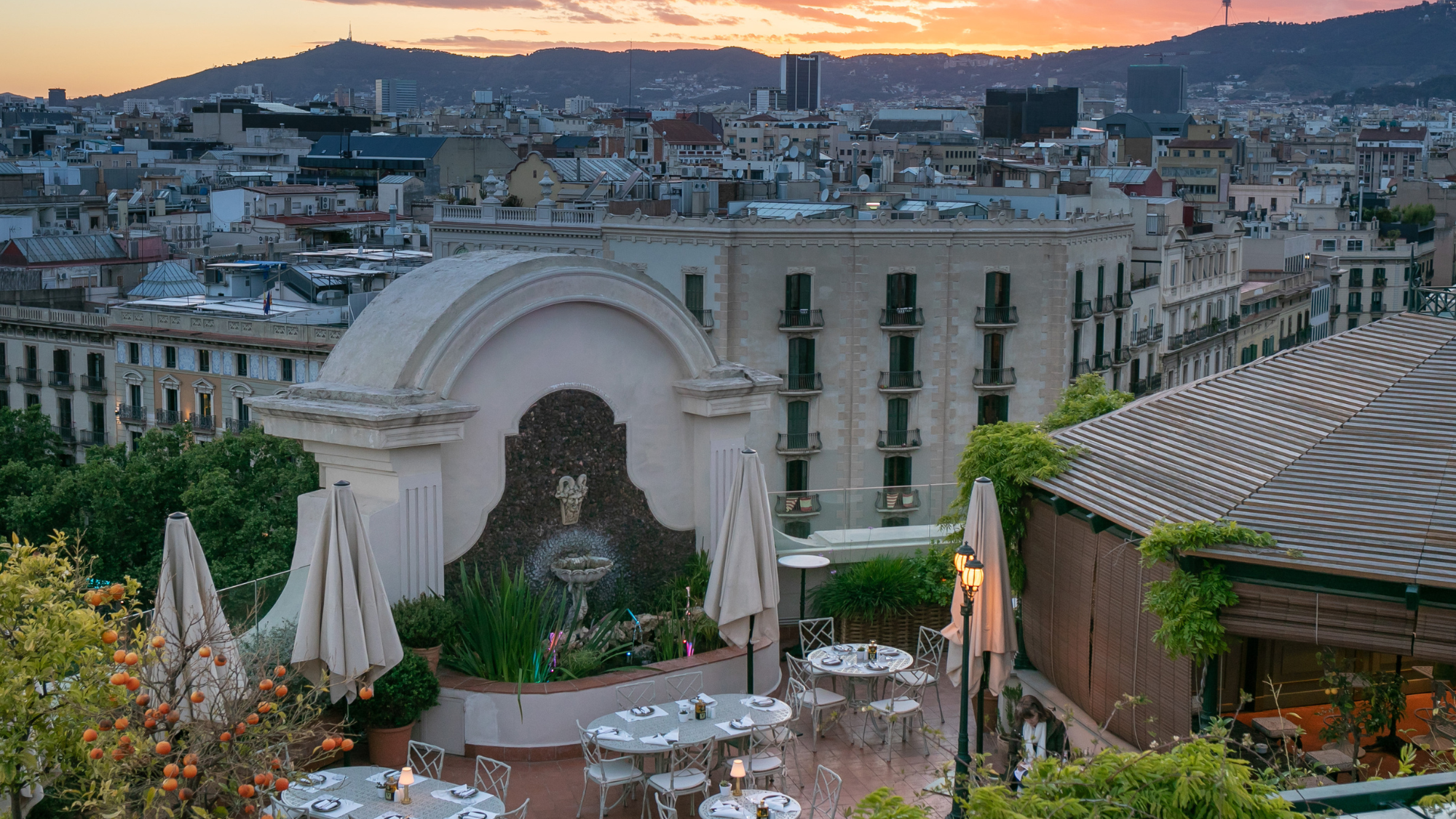 Terrace at Hotel El Palace Barcelona with view over the city