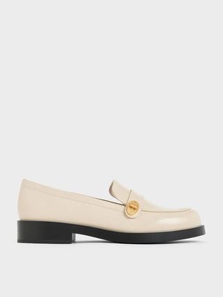 Metallic-Buckle Strap Loafers