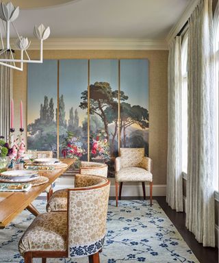 L.B. Copeland Interiors dining room with Trompe-l'œil wall art