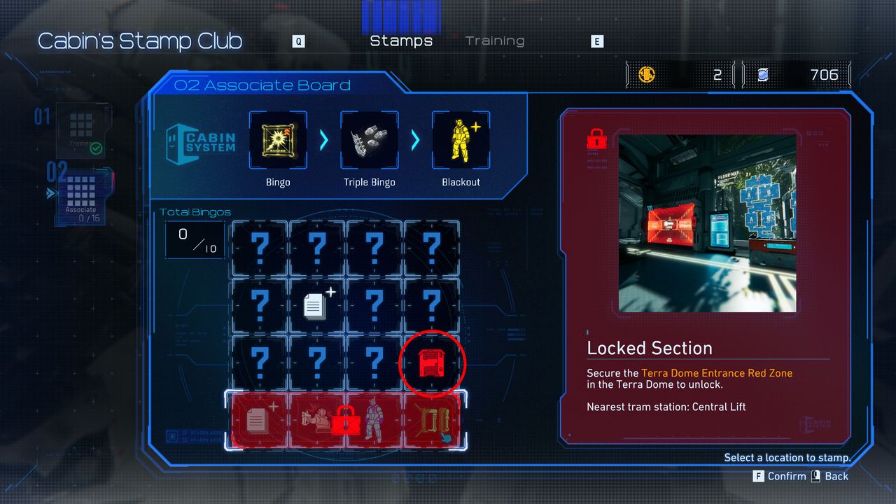 Pragmata Red Zone Gate Keys: The Associate's bingo board with a Red Gate Key.
