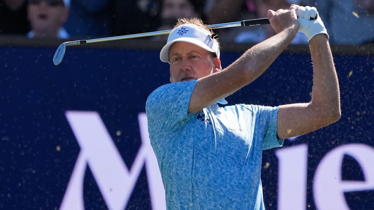 Ian Poulter of Majesticks GC on the 12th hole during LIV Adelaide at The Grange Golf Club on April 27, 2024 in Adelaide, Australia.