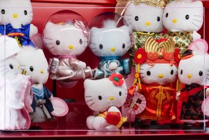 A collection of Hello Kitty plushies at Somerset House in London