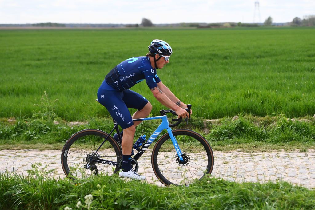 ROUBAIX FRANCE APRIL 14 Ivan Garcia Cortina of Spain and Movistar Team trains during the 119th ParisRoubaix 2022 Training ParisRoubaix WorldTour on April 14 2022 in Roubaix France Photo by Tim de WaeleGetty Images