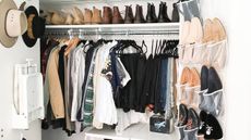 Small closet with organizational systems in place