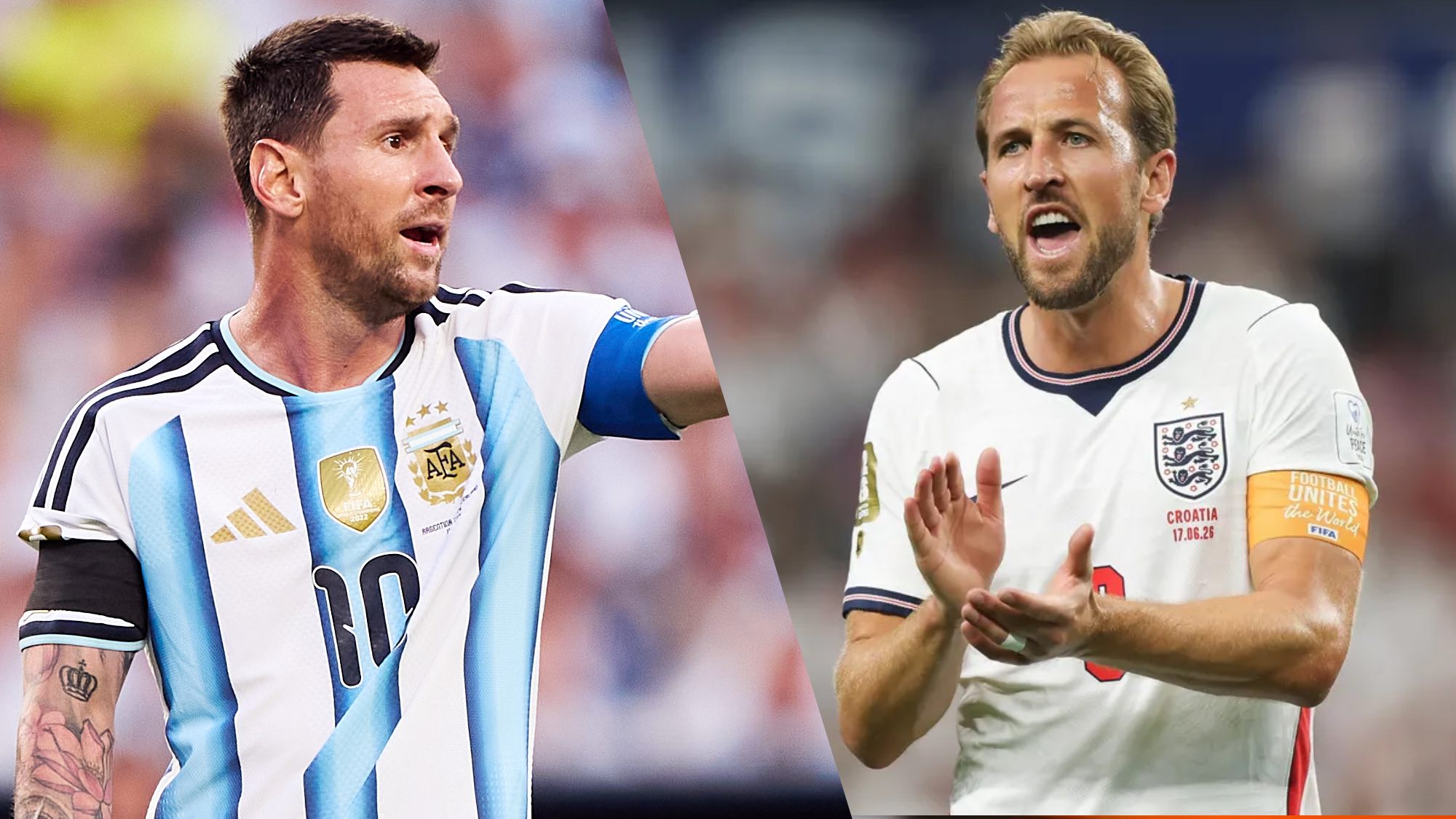 Argentina's Messi next to England's Harry Kane