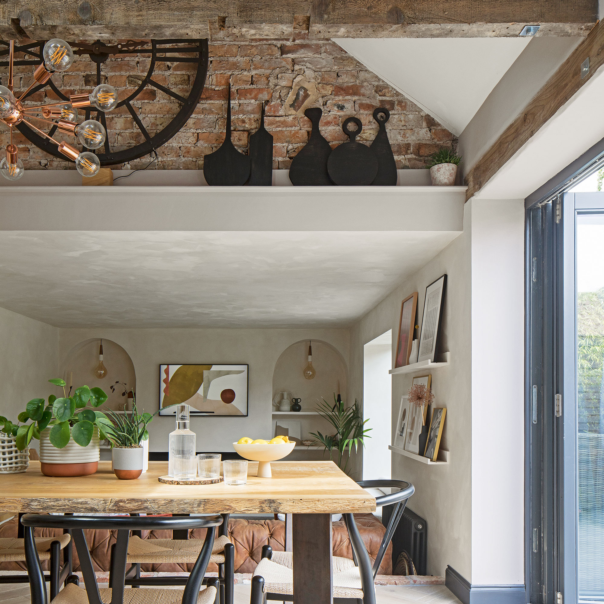 dining room with table and chair and shelves