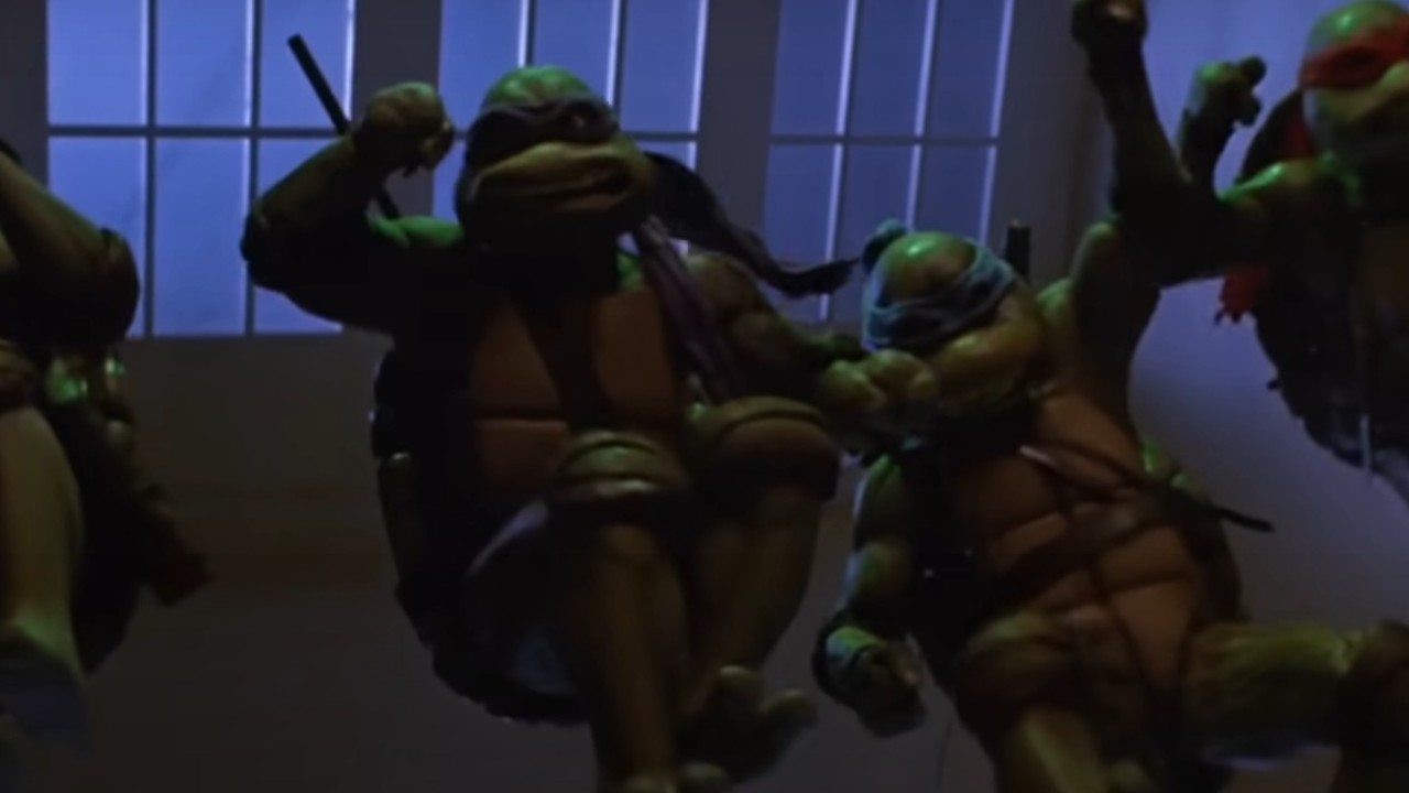The turtles jumping into action in Teenage Mutant Ninja Turtles II: The Secret of the Ooze
