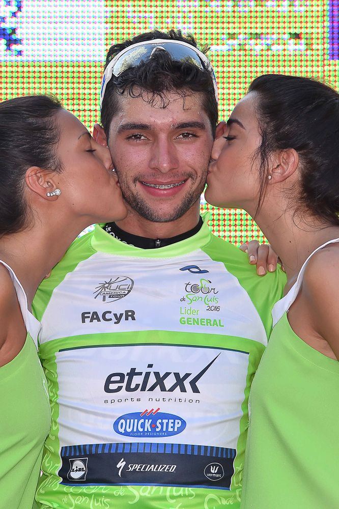 Fernando Gaviria on the stage 2 podium.