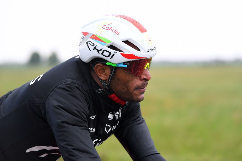 CANALE ITALY MAY 10 Natnael Teweldemedhin Berhane of Eritrea and Team Cofidis during the 104th Giro dItalia 2021 Stage 3 a 190km stage from Biella to Canale girodiitalia Giro on May 10 2021 in Canale Italy Photo by Tim de WaeleGetty Images