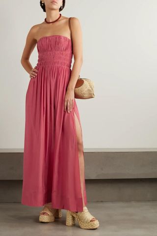 Peony Strapless smocked ECOVERO™ and silk-blend maxi dress