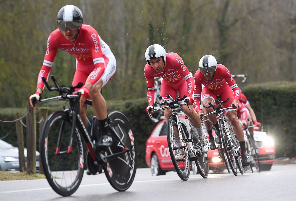 Team Cofidis ride during the Team Time Trial on day one of the tour of 'La Mediterraneenne''