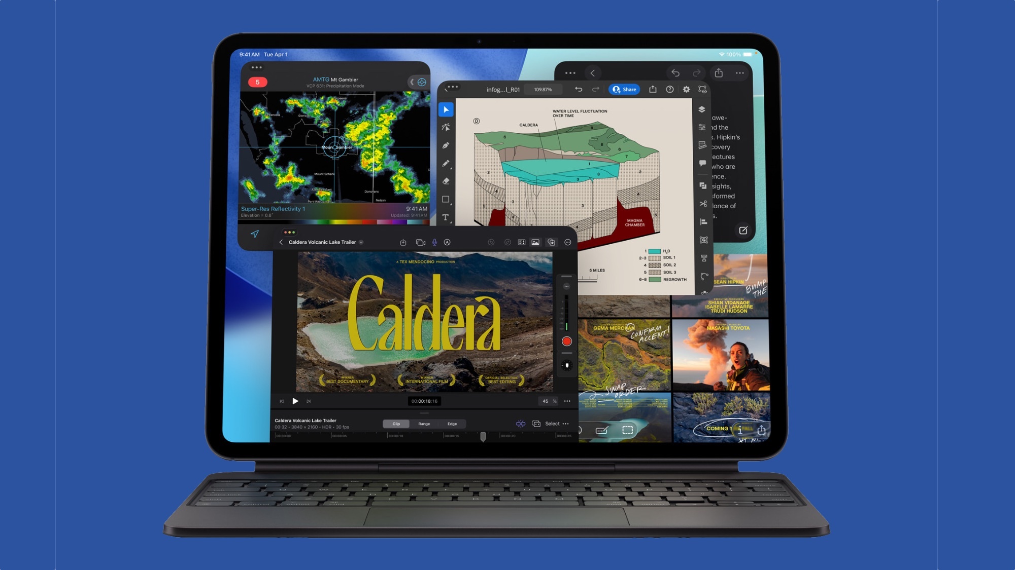 iPad Pro M5 on a blue background