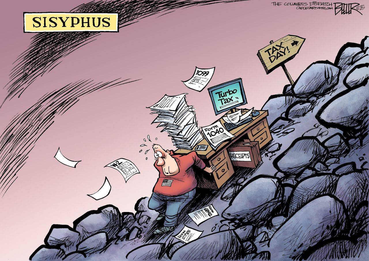 Editorial cartoon U.S. tax day