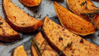 Tray of roasted sweet potato