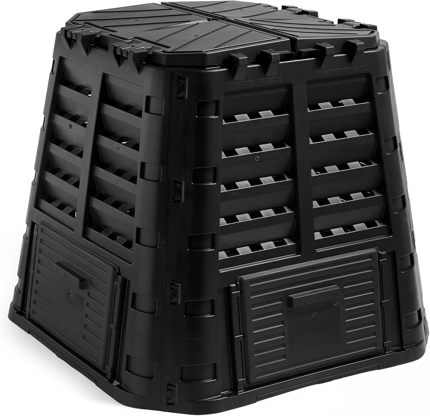 Vonhaus Compost Bin for Garden 480l &amp;ndash; Composter With Slatted Design for Aeration, Rainwater Collection, Side Flap &amp;amp; Lid &amp;ndash; Outdoor Compost Converter &amp;ndash; Frost &amp;amp; Uv Resistant - Black