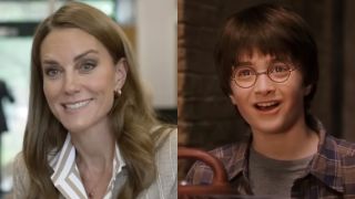 Kate Middleton and Daniel Radcliffe as Harry Potter in a side-by-side photo.
