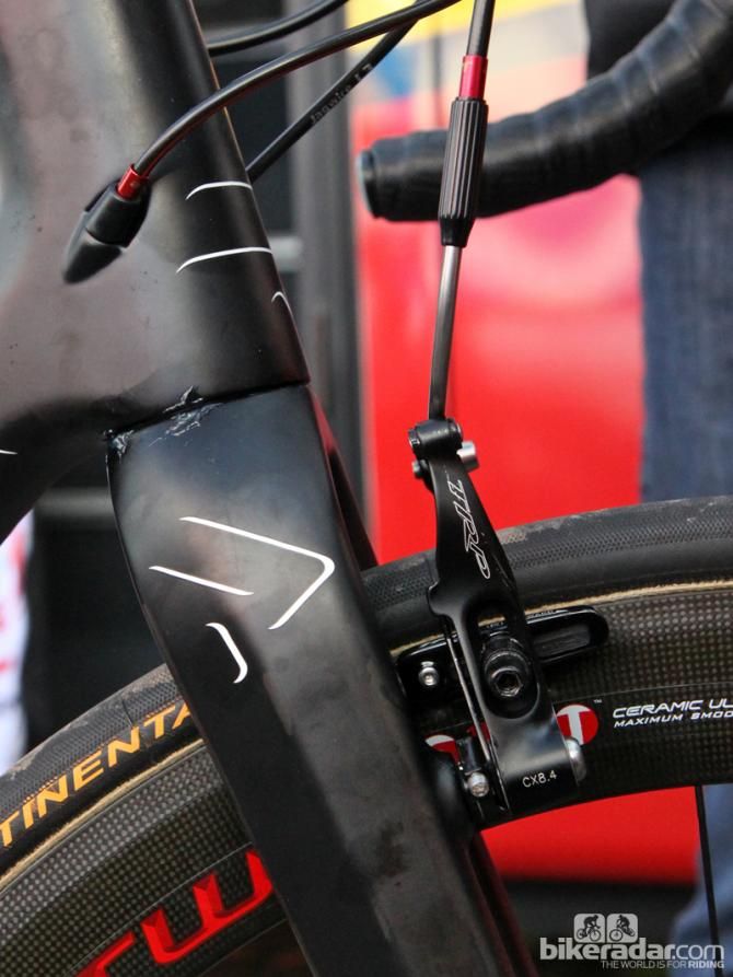 TRP CX8.4 direct-pull brakes for Marcel Sieberg's (Lotto-Belisol) Ridley X-Night at Scheldeprijs