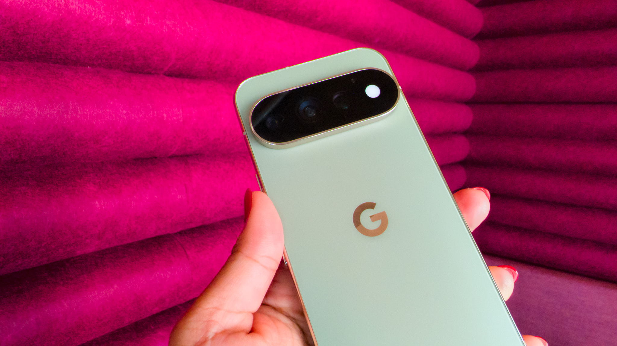 The camera bar on the green Google Pixel 11 Pro