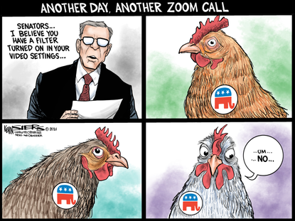 Political Cartoon U.S. zoom call kitten trump impeachment