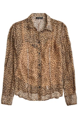 J.Crew Sheer Leopard-Print Shirt in Crinkle Chiffon