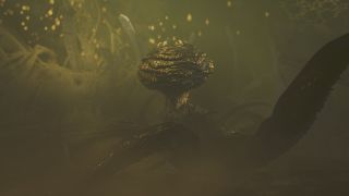 Monster Hunter Wilds monster list - Xu Wu crawling around a clouded cave.