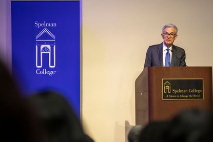 Federal Reserve Chair Jerome Powell at Spelman College podium