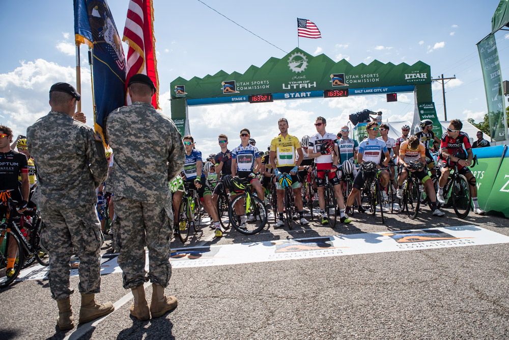 Riders gets the presentation of colors at the start