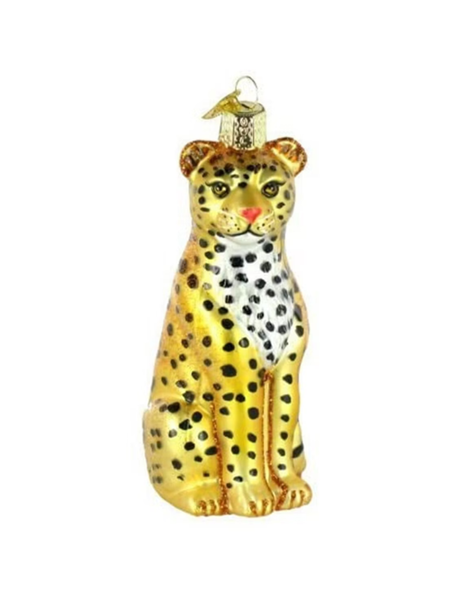 Glass Blown Ornament for Christmas Tree, Tree Leopard