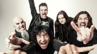 The band Anthrax against a cream background