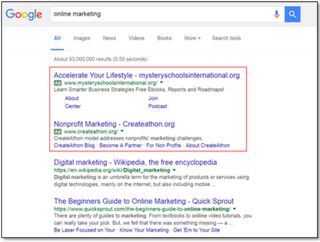 Google SERP about digital marketing and online marketing