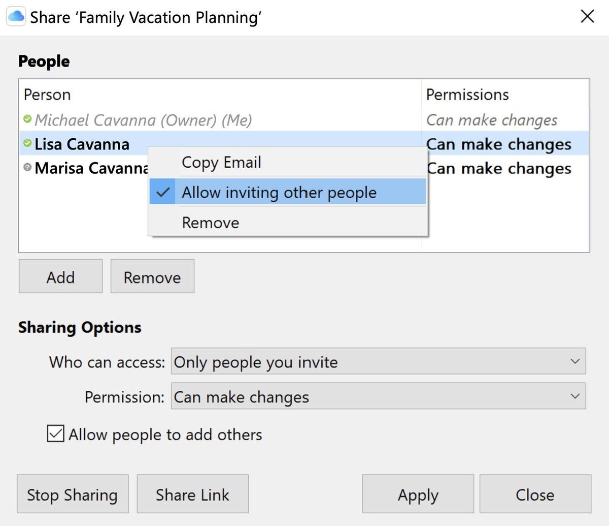Apple iCloud sharing
