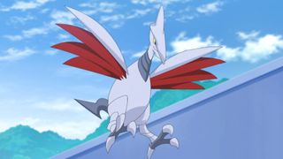 A Skarmory seen in flight in the Pokemon anime.