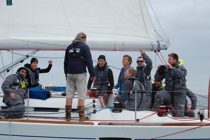 CJ sutton celebrates winning an early round of the regatta